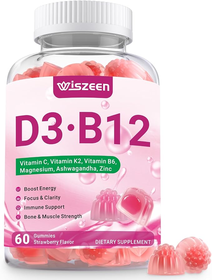 Vitamin D3 B12 Gummies, D3 B12 Vitamin for Adults, Vitamin D Supplement with Ashwagandha, Magnesium, Vitamin K2 for Immune & Energy Support
