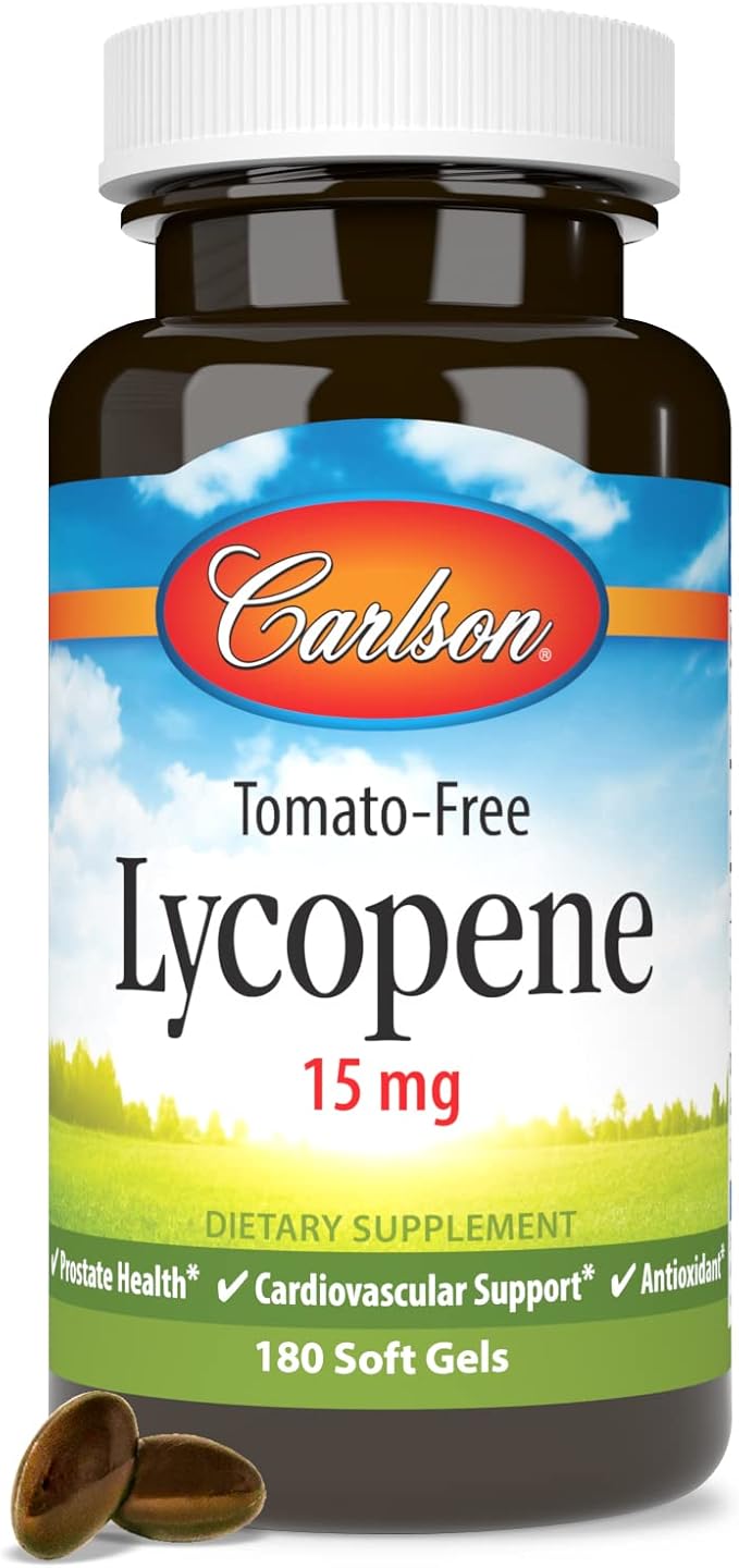 Carlson - Lycopene, 15 mg, Tomato-Free, Prostate Health & Circulation Support, Optimal Wellness, 180 Softgels