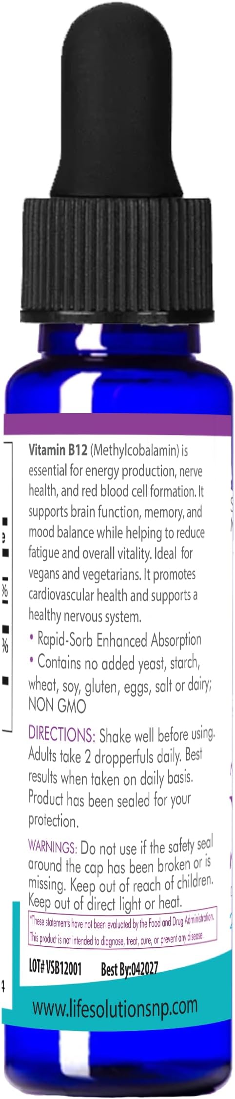 Life Solutions Liquid Vitamin B12 Methylcobalamin - Made in USA, Supports Energy & Metabolism, High Absorption Vitamina B12 Drops, 2 Fl Oz, Non-GMO, Gluten-Free