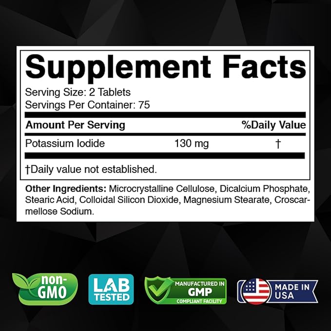 Potassium Iodide Dietary Supplement 130 mg per Serving - 150 Tablets (2 Bottles)
