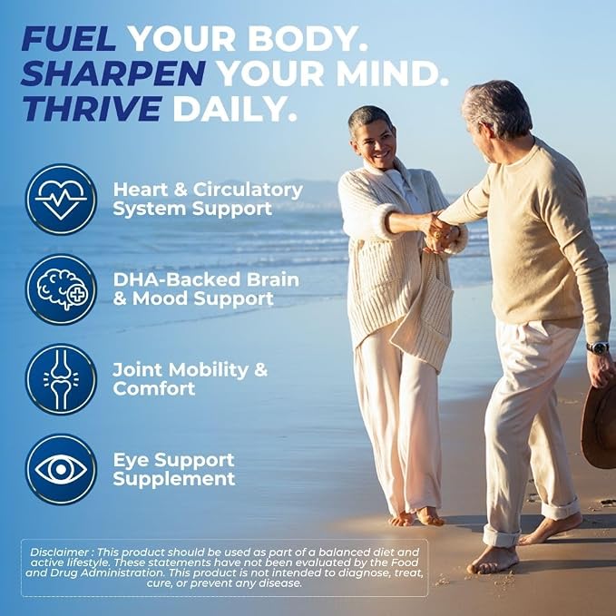Vital Omega 3 Fish Oil Supplements 2400mg | 864mg EPA & 576mg DHA | 1440mg Total Omega-3 Fatty Acids | Promotes Brain & Heart Health | Non-GMO, Gluten-Free, Sugar-Free | Lemon | 60 Day Servings