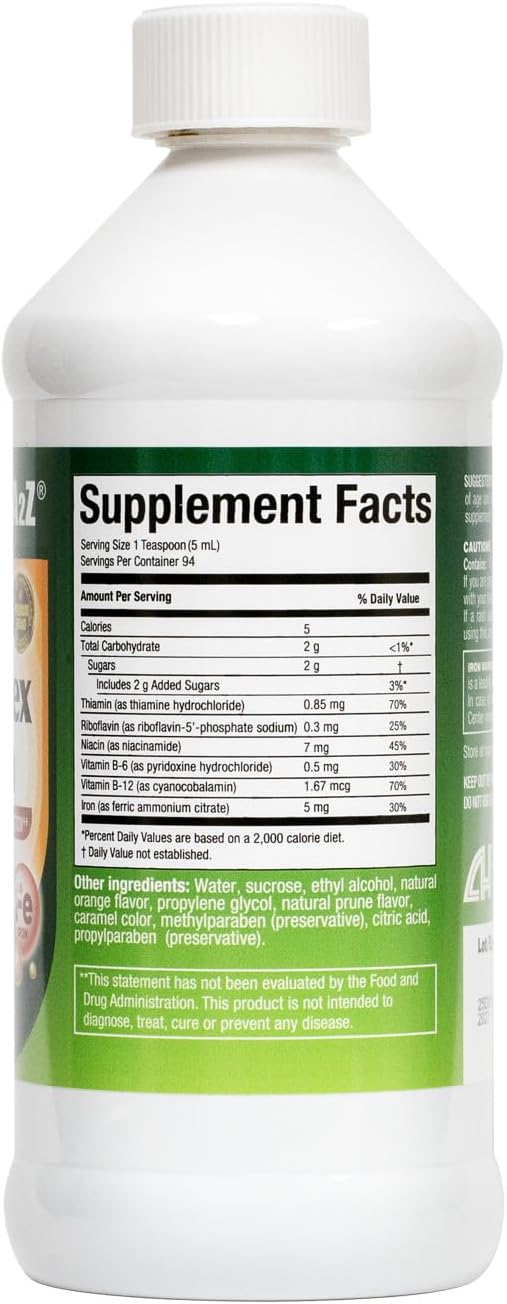 HealthA2Z® Liquid Vitamin B-Complex Plus Iron, Natural Orange Flavored, 16oz (473ml)