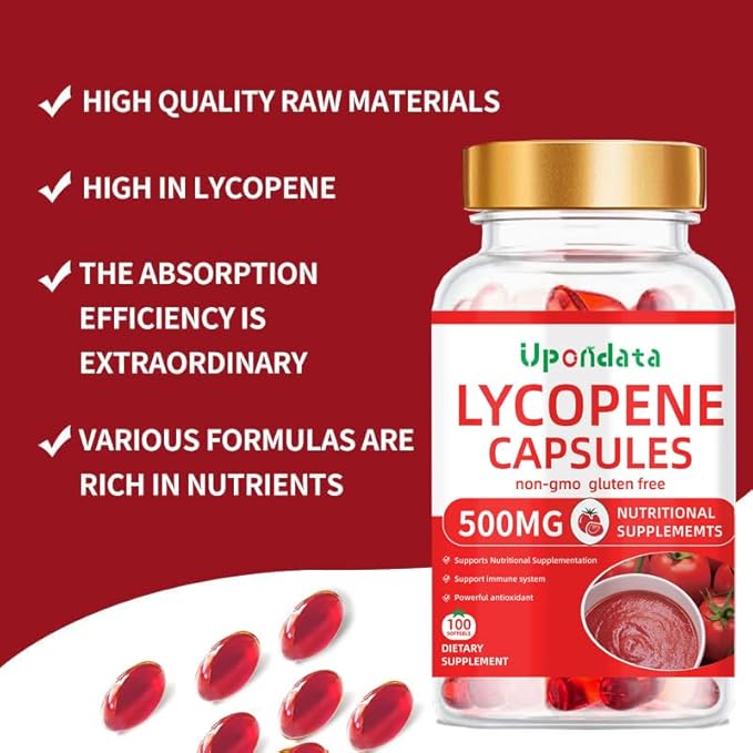 Lycopene Capsules - 500mg 100 Softgels Natural Tomato Extract Organic Complex Formula Supplement - Gluten-Free, Non-GMO (2 Pack)
