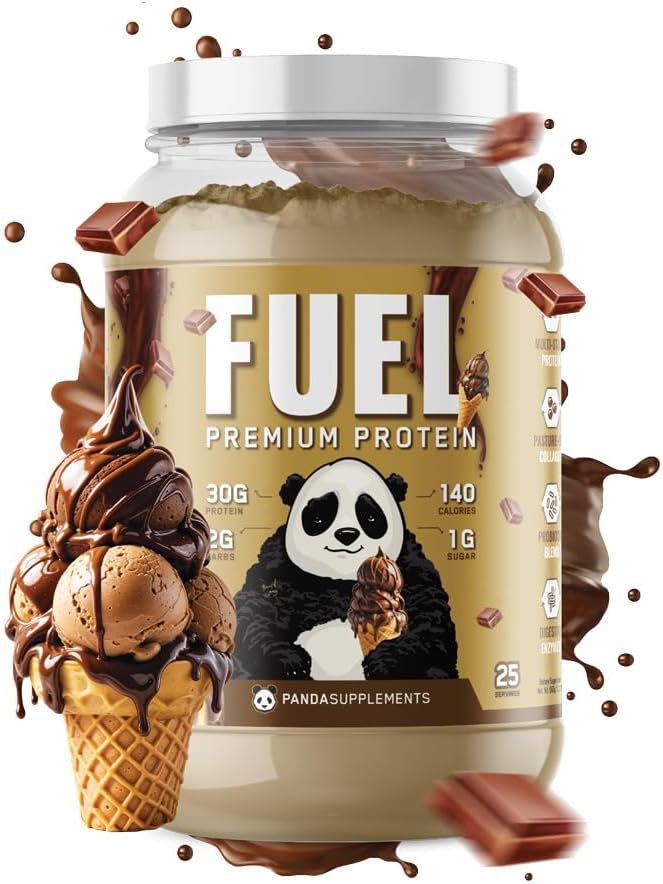 Underground Bio Labs Panda Fuel Premium Protein Whey,Hydrolyzed Collagen,Casein,Probiotics, Enzymes, Keto Friendly,Time Release, 25 Servings (2.5 Pound, Chocolate Ice Cream)