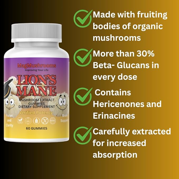 Lion’s Mane Sugar Free, Vegan Gummies, High Potency, Double Extracted, 60 Gummies