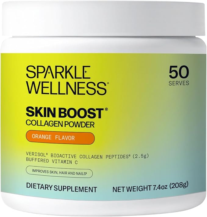 Sparkle Wellness VERISOL Bioactive Hydrolyzed Collagen Peptides | Collagen Powder Supplement with Vitamin C for Skin, Hair & Nail Health | Skin Boost (Orange) [50-Serves]