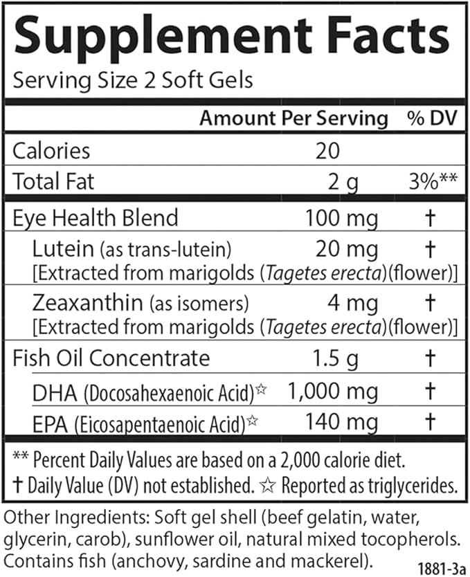 Carlson - Super DHA Plus Lutein, 1000 mg DHA + 20 mg Lutein, 60 Softgels