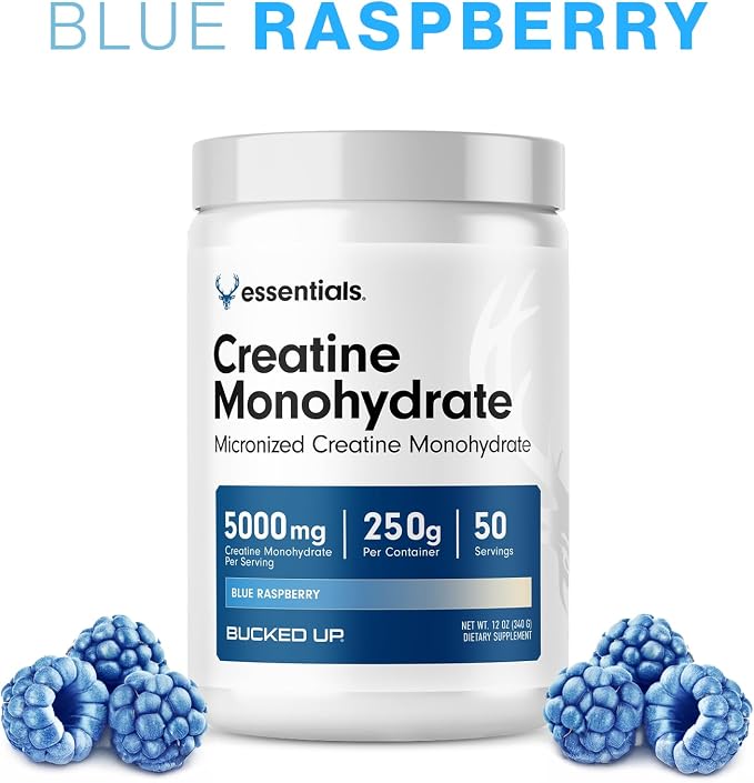 Bucked Up Blue Rasberry Creatine for Women and Men - Easy to Mix Vegetarian - Flavored Creatine Monohydrate Powder - Made in USA - 5G Per Serving - 50 Servings - 250 Grams Per Container