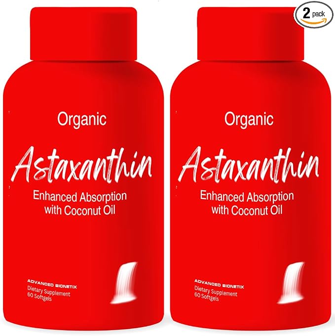 Advanced Bionetix 2 Pack Triple Strength AstaQuil™ Astaxanthin 12mg High Bioavailability Formula, 120 Softgels Organic Coconut Oil for Enhanced Absorption. Powerful Antioxidant Eye Joint Heart Health