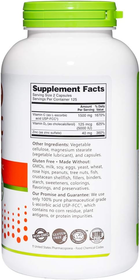 NutriBiotic – Vitamin C + Vitamin D3 & Zinc, 250 Capsules | Potent, Comprehensive Immune Support | Essential & Antioxidant Daily Supplement | Gluten & GMO Free (Pack of 2)