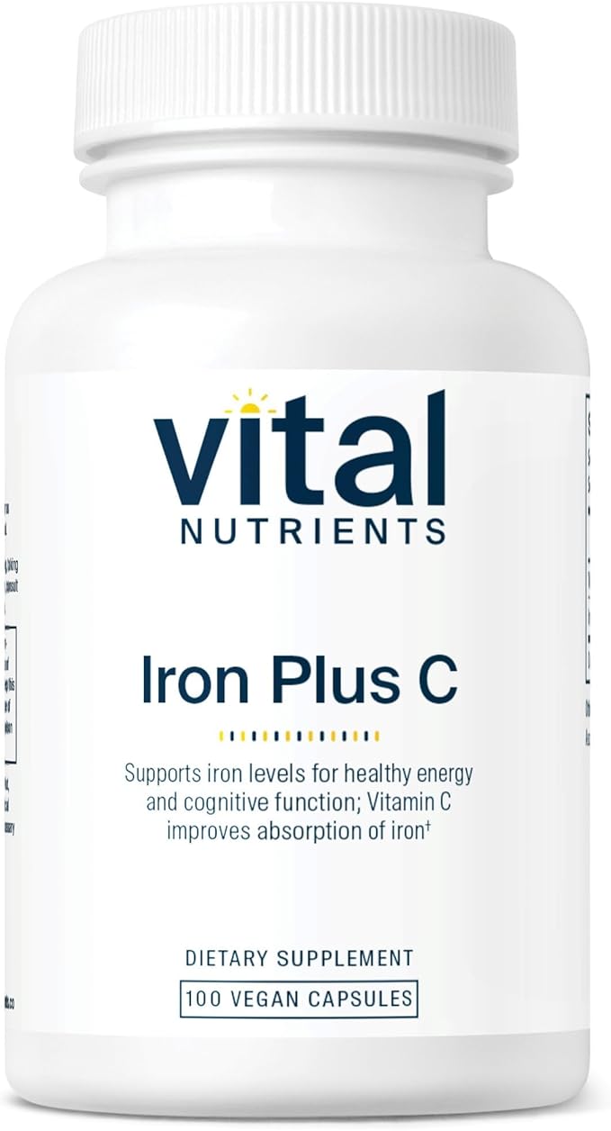 Vital Nutrients Iron Plus C - Vegan Iron Supplement - 20mg Fe with 200mg Vitamin C to Increase Fe and Energy Levels - Gluten, Dairy, Soy Free - Non-GMO - 100 Capsules