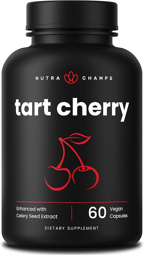 NutraChamps Organic Tart Cherry Extract Capsules - Made from Montmorency Tart Cherry Concentrate, Celery Seed & Bilberry - Vegan Capsules
