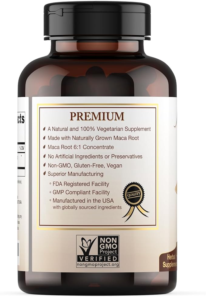 Organic Maca Root Capsules (High Potency), Non-GMO Verified Supplement - 120 Capsules, 2 Month Supply