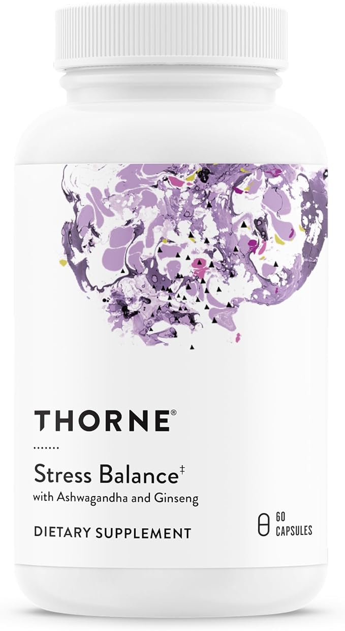 THORNE - Stress Balance - Adrenal Support Supplement with B Vitamins, Vitamin C, Ashwagandha, Ginseng & Zinc* - Third-Party Certified - Gluten, Dairy & Soy-Free - 60 Capsules