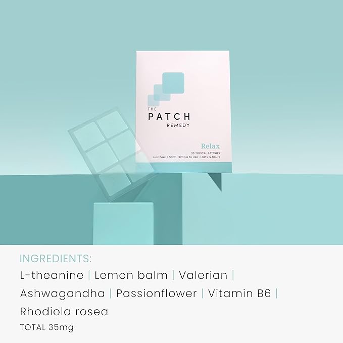The Patch Remedy Relax Patch | L-Theanine, Lemon Balm, Valerian, Ashwagandha, Passionflower | 30 Patches