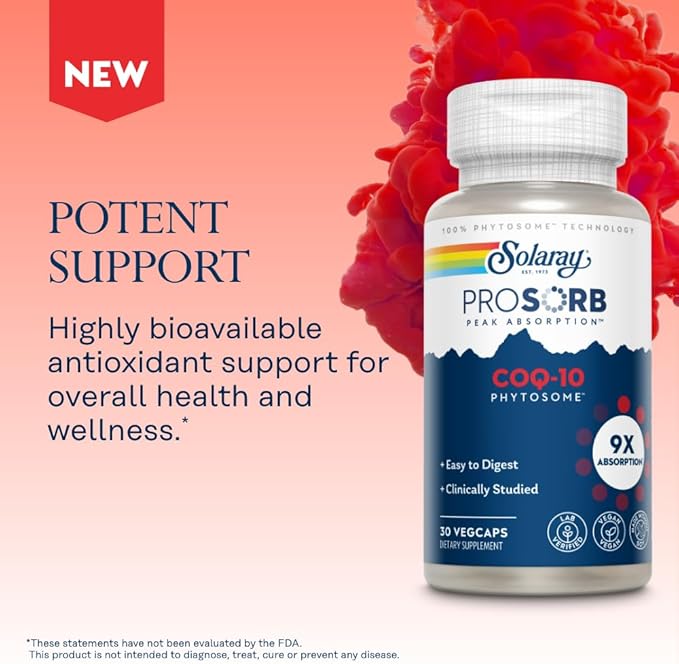 SOLARAY CoQ-10 Phytosome - 9X Absorption CoQ10 200mg - Easy-to-Digest Antioxidants Supplement - Vegan and Made Without Soy - 60-Day Guarantee - 30 Servings, 30 VegCaps