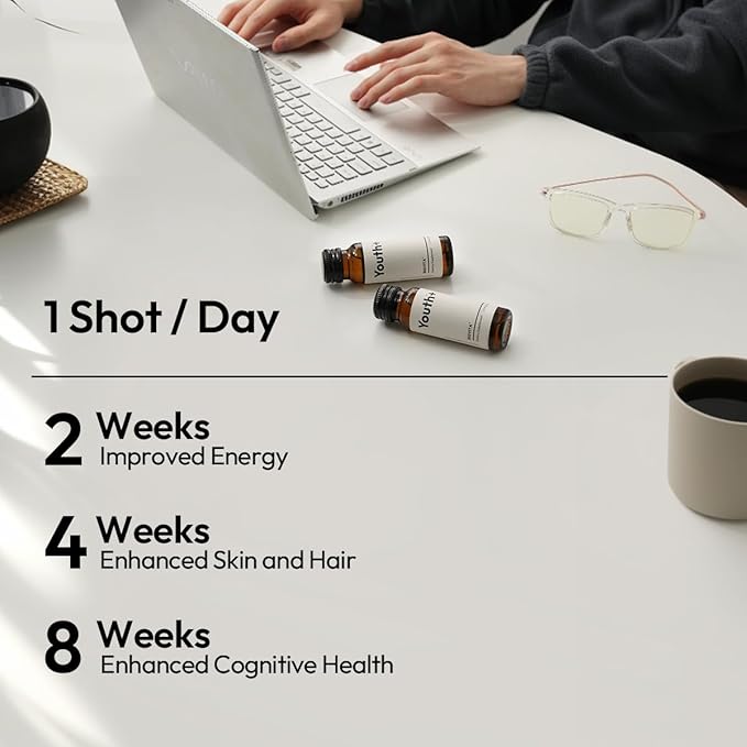BIGVITA Youth+ | NAD+, Spermidine, and Ergothioneine Shots for Anti-Aging, Energy, Skin & Hair Health, Cognitive Support | Ready-to-Drink Supplement | Beauty from Within | Vegan, Made in USA