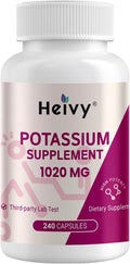 Heivy Potassium Supplement 1020 mg, Potassium Bicarbonate to Supports Muscle Function, Electrolyte Balance & Heart Health, Essential Minerals, Made in USA, Non-GMO, 240 Veg Capsules