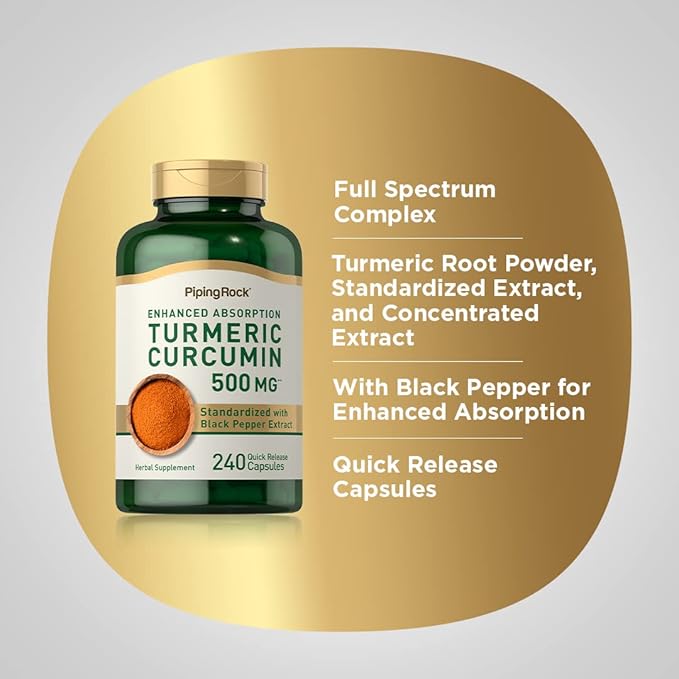 Piping Rock Turmeric Curcumin Supplement | 240 Capsules | with Black Pepper Extract | Standardized Complex | Non-GMO, Gluten Free
