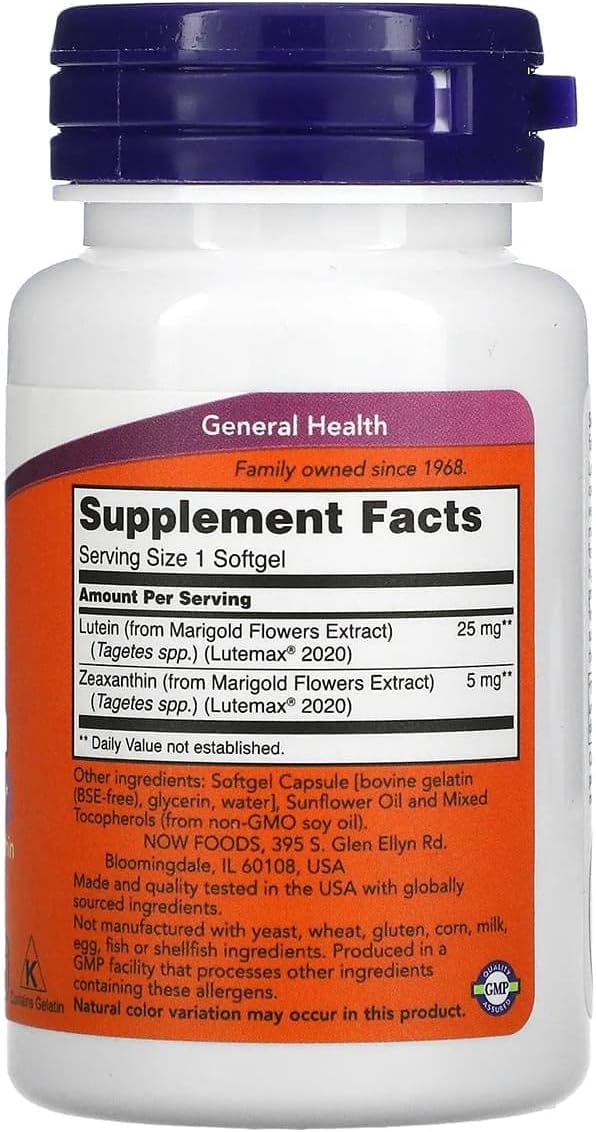 Now Supplements, Lutein & Zeaxanthin with 25 mg Lutein and 5 mg Zeaxanthin, 60 Softgels (2 Pack)