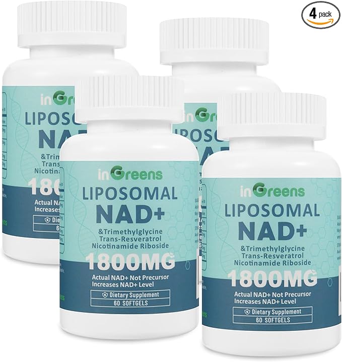 inGreens Liposomal NAD+ Supplement 1800 mg with Nicotinamide Riboside, Trans Resveratrol, Trimethylglycine，Replaces NMN, Boost NAD+, Aging Defense，Cellular Energy, 240 Softgels