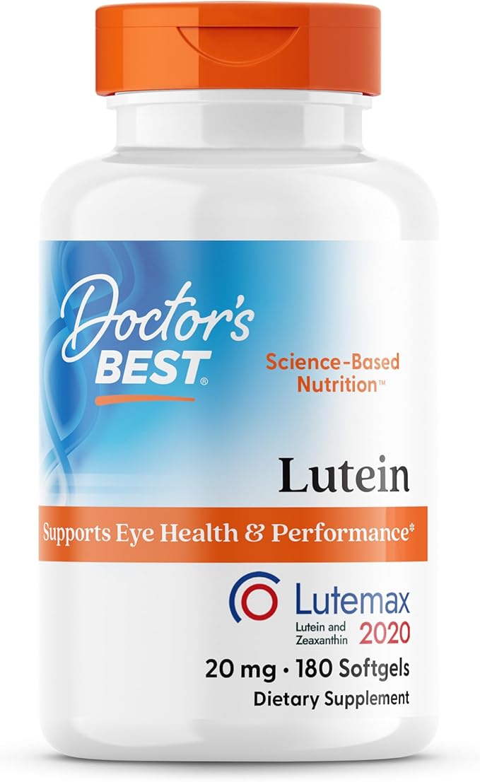 Doctor's Best Lutein Supplement 20mg with Zeaxanthin - Lutein for Eyes, Eye Health Vitamins for Men & Women, Vision and Macular Health Support, Lutemax 2020 Marigold Flower Extract - 180 Softgels