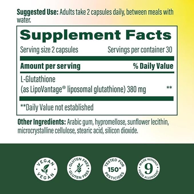 MegaFood High Absorption Liposomal Glutathione Supplement - Liver Detox & Powerful Antioxidant Support for Immune, Skin, Brain, and Cellular Health - Gluten Free, Vegan - 60 Capsules, 30 Servings