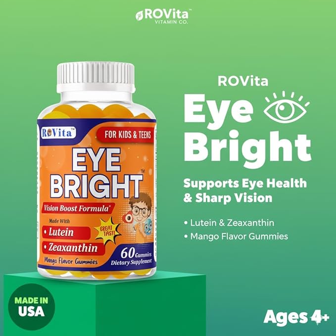 Eye Bright Lutein Gummies for Kids & Teens– Eye Vitamins with Lutein & Zeaxanthin – Eye Health Supplements for Vision Support – Vitamins for Eye Health & Macular Support – 60 Gummies