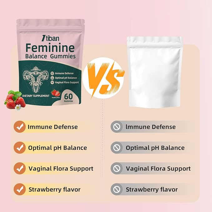 Women Gummies for pH Balance, Premium Feminine Vaginal Health Probiotics Her Gummy, Immune Support, Vegan, Gluten-Free, Strawberry Flavour 60 Gummies 30 Servings