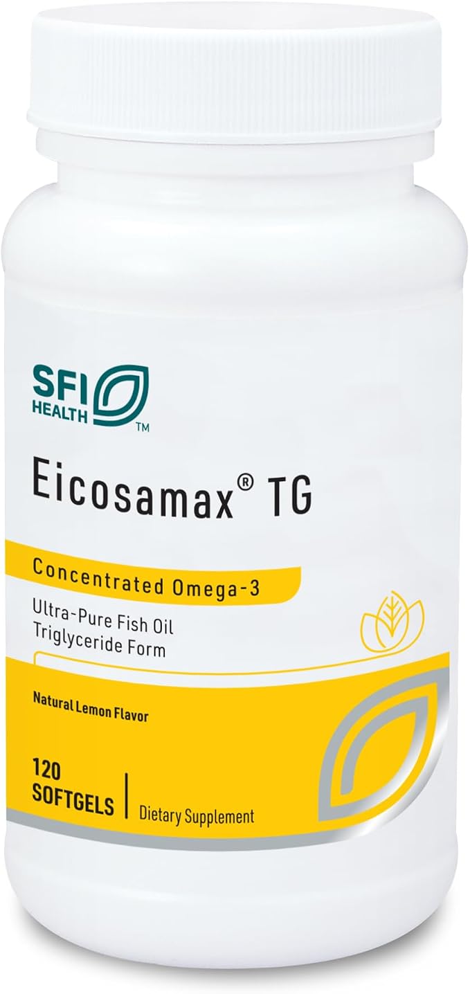 Klaire Labs SFI Health Eicosamax TG Fish Oil Pills with EPA/DHA - Omega-3 Fatty Acids to Support Brain & Heart Function - Natural Lemon Flavor to Help Reduce Fishy Burps or Aftertaste (120 Softgels)