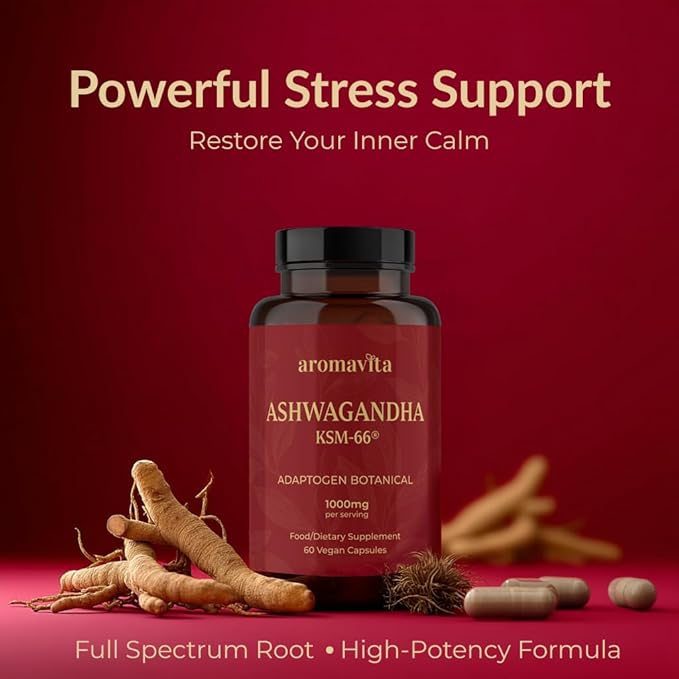 Ashwagandha Capsules – KSM-66® 1000mg Daily Dose – Pure Organic Root Powder Extract Ayurvedic Supplement - Stress Relief & Sleep Support Supplement - Supports Balanced Energy Levels.