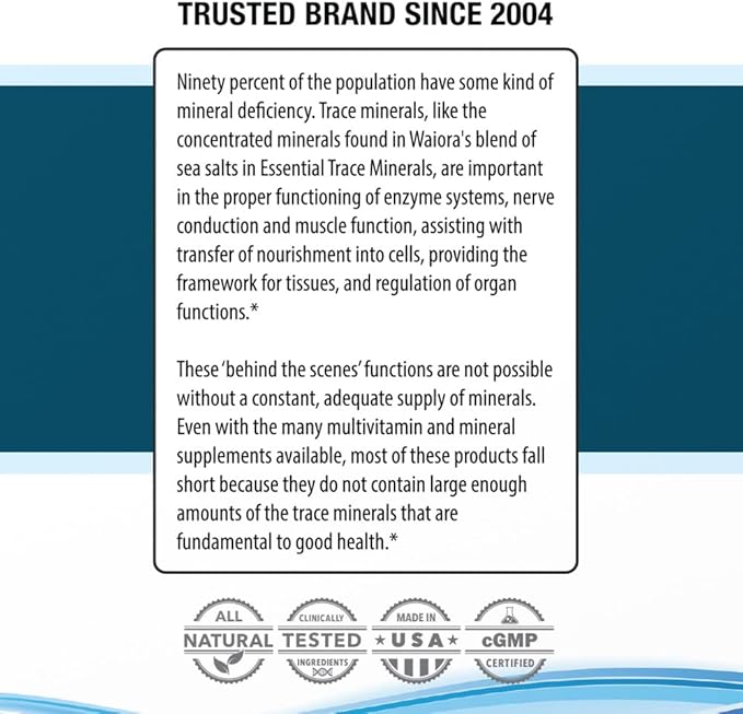 Waiora Essential Trace Minerals | Help Replenish Lost/Depleted Mineral | 60+ Ionic Trace Minerals | Support Body’s Vital Functions, pH Balance | Plus Electrolytes for Hydration (2 Bott / 96 serv)