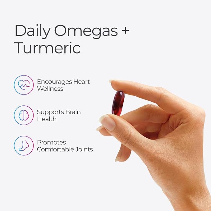Livingood Daily Omega 3 6 9 Plus Turmeric Curcumin Supplement, 60 Softgels - Fish Oil Omega 3 Supplements (EPA & DHA) for Men and Women - Brain, Joint, Heart Health, and Metabolism - Made in USA