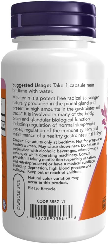 Now Supplements, Melatonin, Extra Strength 10 mg, 100 Veg Capsules (Pack of 2)