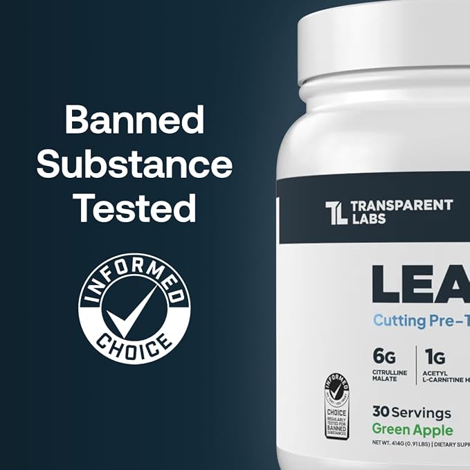 Transparent Labs Lean Pre-Workout - Body Recomposition Pre Workout for Men and Women with Acetyl L-Carnitine, Beta Alanine Powder, & PurCaf Organic Caffeine Powder - 30 Servings, Blue Raspberry