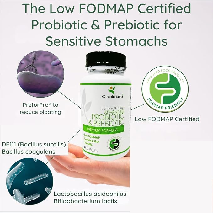 Casa de Sante Advanced Probiotic & Prebiotic - GLP-1 Support for Sensitive Stomachs | Low FODMAP Gut Friendly Synbiotic 4.4B CFU PreforPro Technology - 60 Delayed Release Capsules