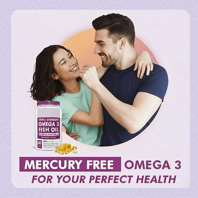 Omega 3 Fish Oil | Omega 3 Fish Oil Capsules for Women and Men | Triple Strength Fish Oil | Burpless, EPA 600 - DHA 400 Supplement, 60 Softgel Capsules