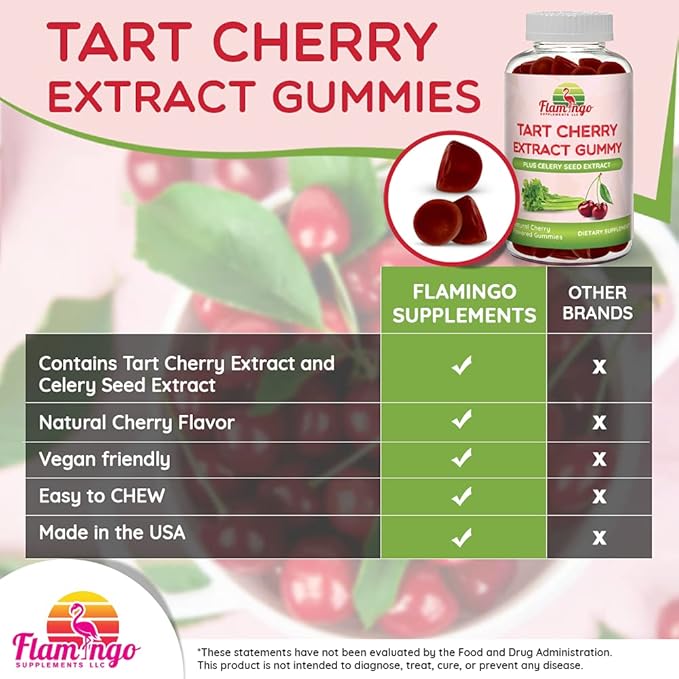 Tart Cherry Gummies (2000mg) with Celery Extract (400mg)- Sleep, and Joints- Tart Cherry Extract Alterative to Tart Cherry Juice Concentrate, Capsules, or Powders - 60 Count