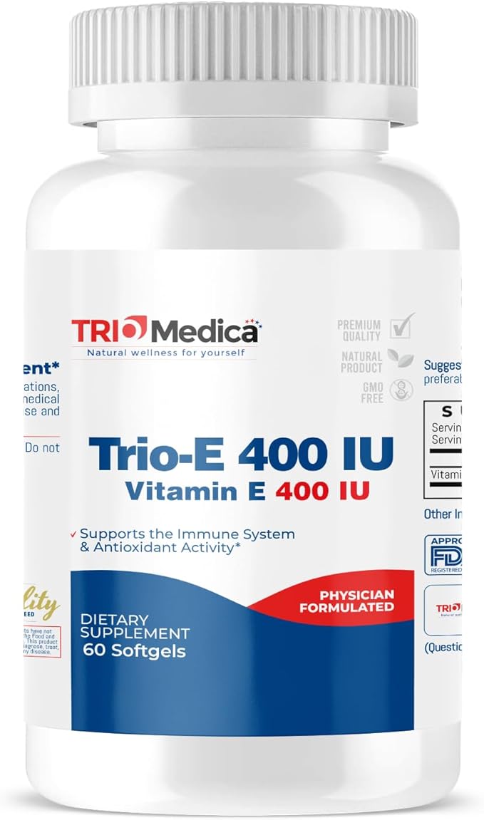 Trio-E 400 IU Vitamin E (400 IU) dl-Alpha, Dietary Supplement for Antioxidant Health & Immune System, 60 Softgels
