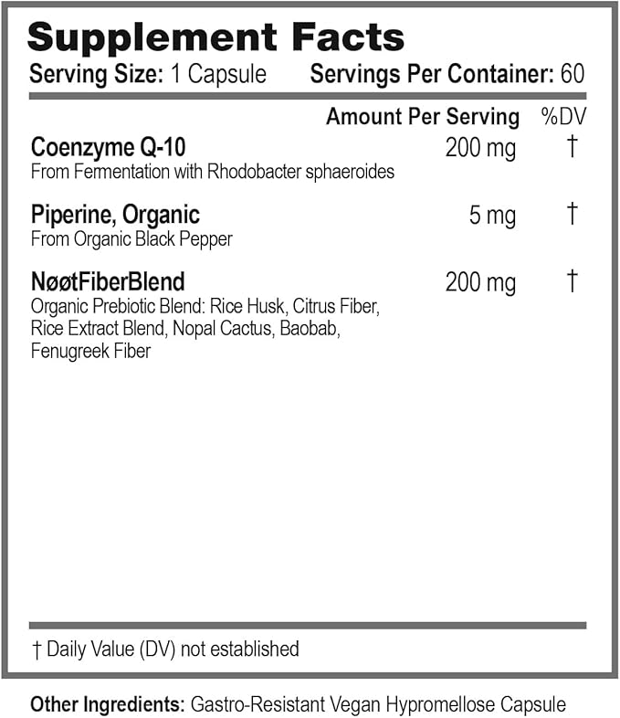 NOOT CoQ10 200mg - High Absorption-Coenzyme-Q10, Antioxidant for Heart and Cognitive Health and Immune Support, Energy Production, Ubiquinone, Vegan, Coq 10 Supplement, Nootropic, 60 Capsules