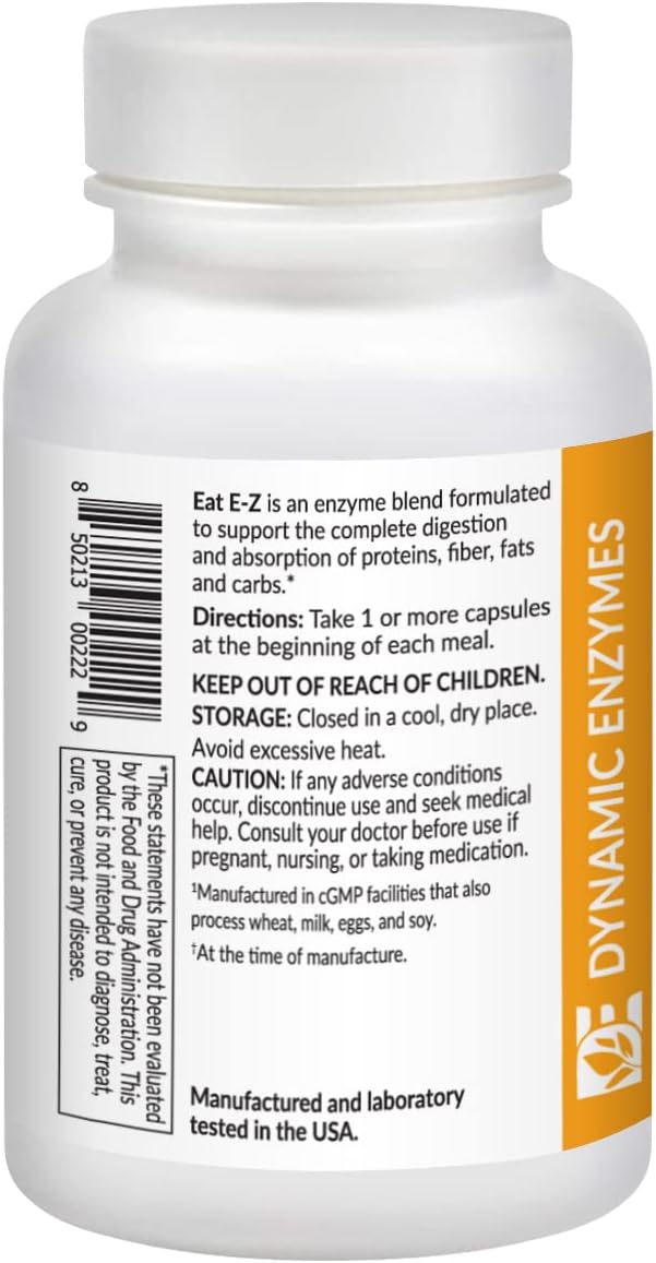 Eat E-Z Digestive Enzymes – Broad-Spectrum Enzyme Blend for Proteins, Carbohydrates, Fats, Dairy & Fiber – Supports Digestive Comfort & Occasional Bloating – 90 Capsules