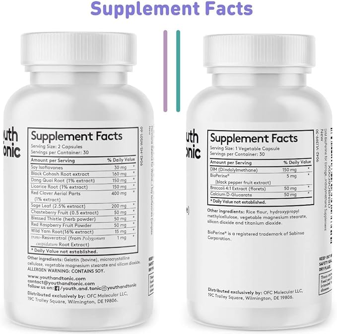 Youth & Tonic DIM Supplement for Women – Estrogen Metabolism & Hormonal Support – Menopause, Perimenopause & Premenopausal Bundle, 90 Capsules