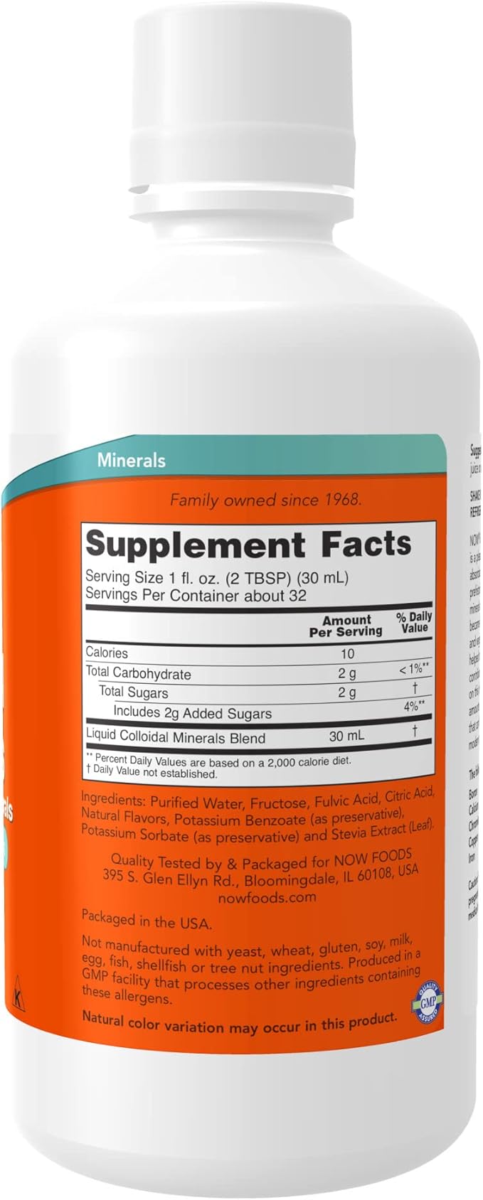 NOW Foods Supplements,Colloidal Minerals Liquid,Plant Derived,Essential Trace Minerals,Raspberry,32-Ounce,(Pack of 2)