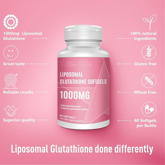 Liposomal Glutathione Softgels 1500MG, Reduced Glutathione Supplement with Vitamin C, Better Absorption, Non-GMO Powerful Antioxidant for Healthy Aging, Detox, Immune Health, 180 Softgels