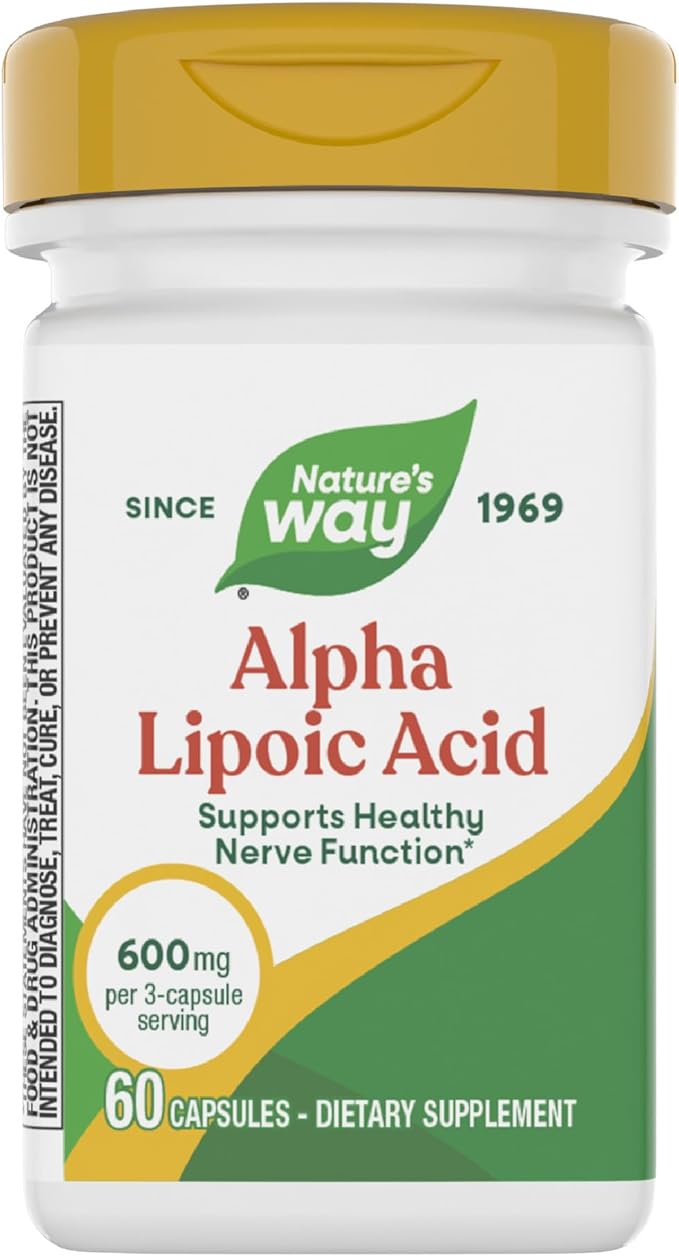 Nature's Way Alpha Lipoic Acid, Supports Healthy Nerve Function & Antioxidant Pathways*, 600 mg per 3-Capsule Serving, 60 Capsules (Packaging May Vary)