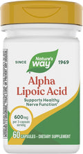 Nature's Way Alpha Lipoic Acid, Supports Healthy Nerve Function & Antioxidant Pathways*, 600 mg per 3-Capsule Serving, 60 Capsules (Packaging May Vary)