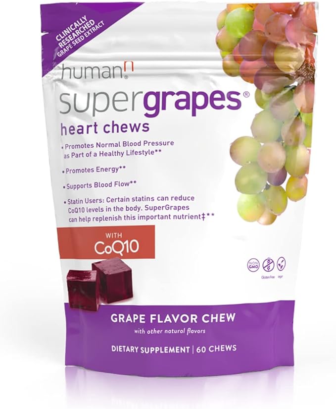Humann SuperGrapes Chews Supplement – 100mg CoQ10 and Grape Seed Extract – from The Makers of SuperBeets - Grape Flavor, 60 Count