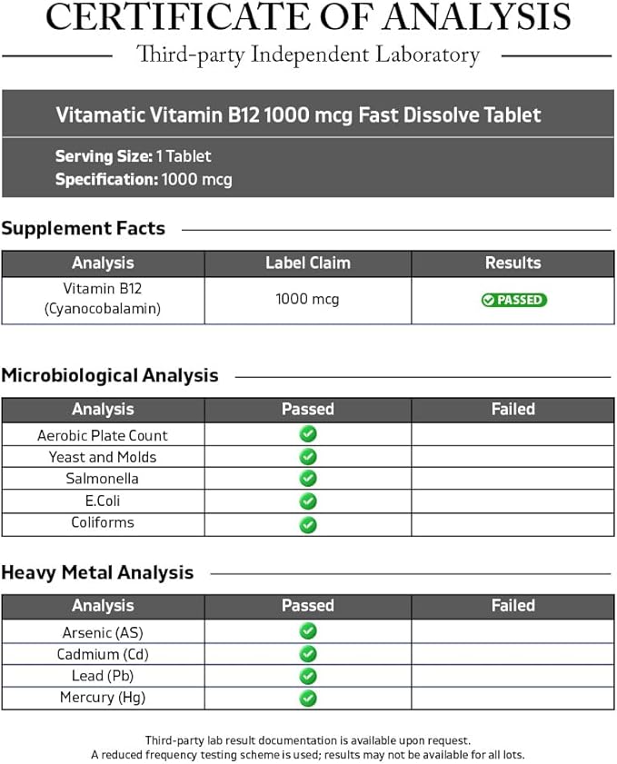 Vitamatic Vitamin B12 1000 mcg Fast Dissolve – 365 Tablets per Bottle - 3 Bottles – Natural Berry Flavor – Supports Energy Metabolism & Nervous System Health