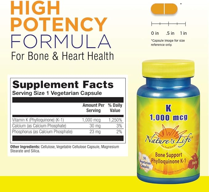 Nature's Life Vitamin K 1000mcg | Phylloquinone K-1 Supplement, Healthy Bones & Cardiovascular Support | 50CT (Pack of 2)