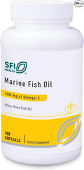 SFI Health Klaire Labs Marine Fish Oil - Ultra Pure 300 Milligrams EPA & 200 Milligrams DHA Omega 3 Unflavored Fish Oil with No Fishy Taste, Cholesterol-Free & Gluten-Free (100 Softgels)